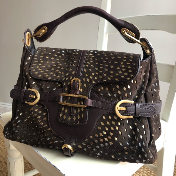 Jimmy Choo Handbags - Jimmy Choo Tulita Bag. Chocolate Brown. Perforated. Gold Hardware.